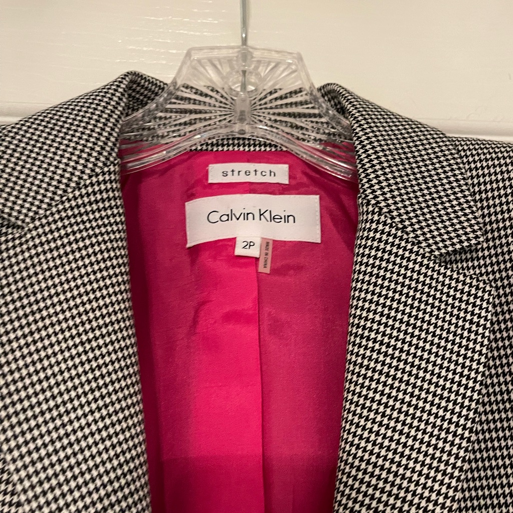 Calvin Klein Houndstooth Blazer, Women’s Size 2 Petite, Stretch, Vintage
